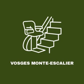 logo blanc sur fond vert, dessin d'un siège en bas d'un escalier au trait blanc